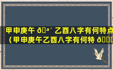 甲申庚午 🪴 乙酉八字有何特点（甲申庚午乙酉八字有何特 🐘 点和缺点）